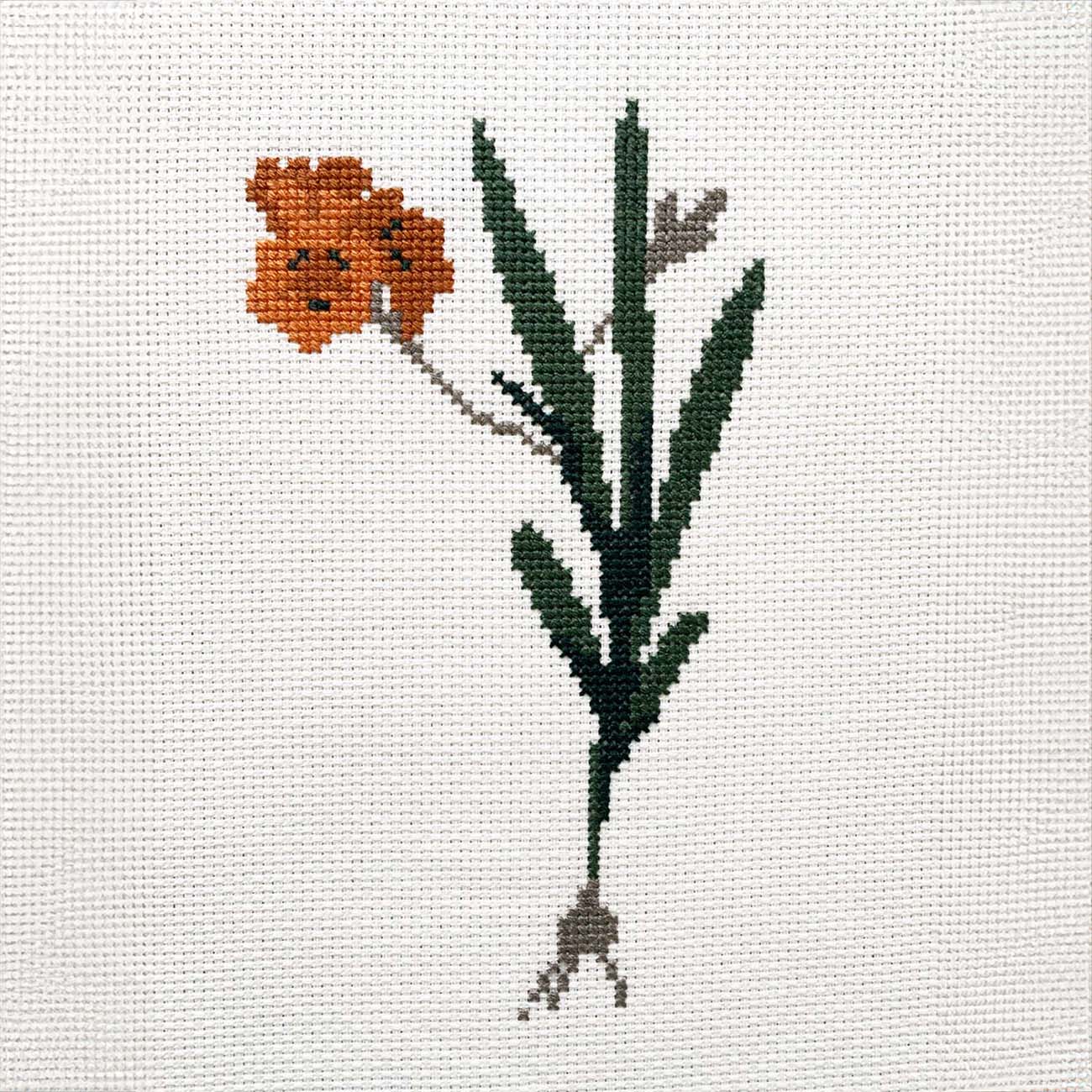 Amber Bloom Counted Cross Stitch Kit - Vintage Botanical Design