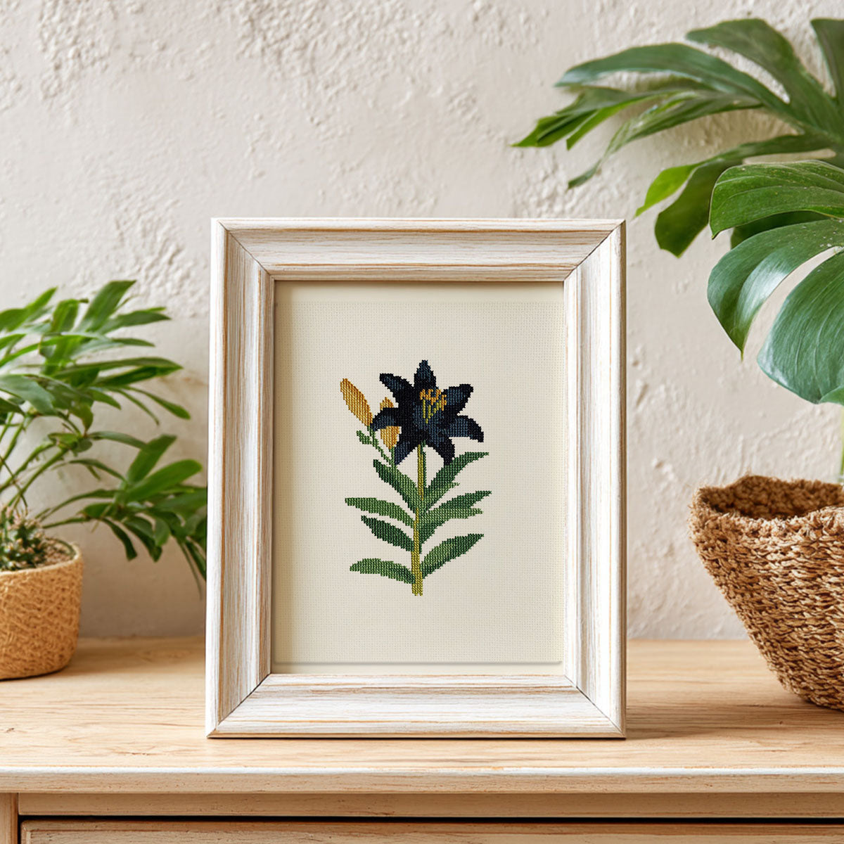 Black Lily Counted Cross Stitch Kit - Vintage Floral Design
