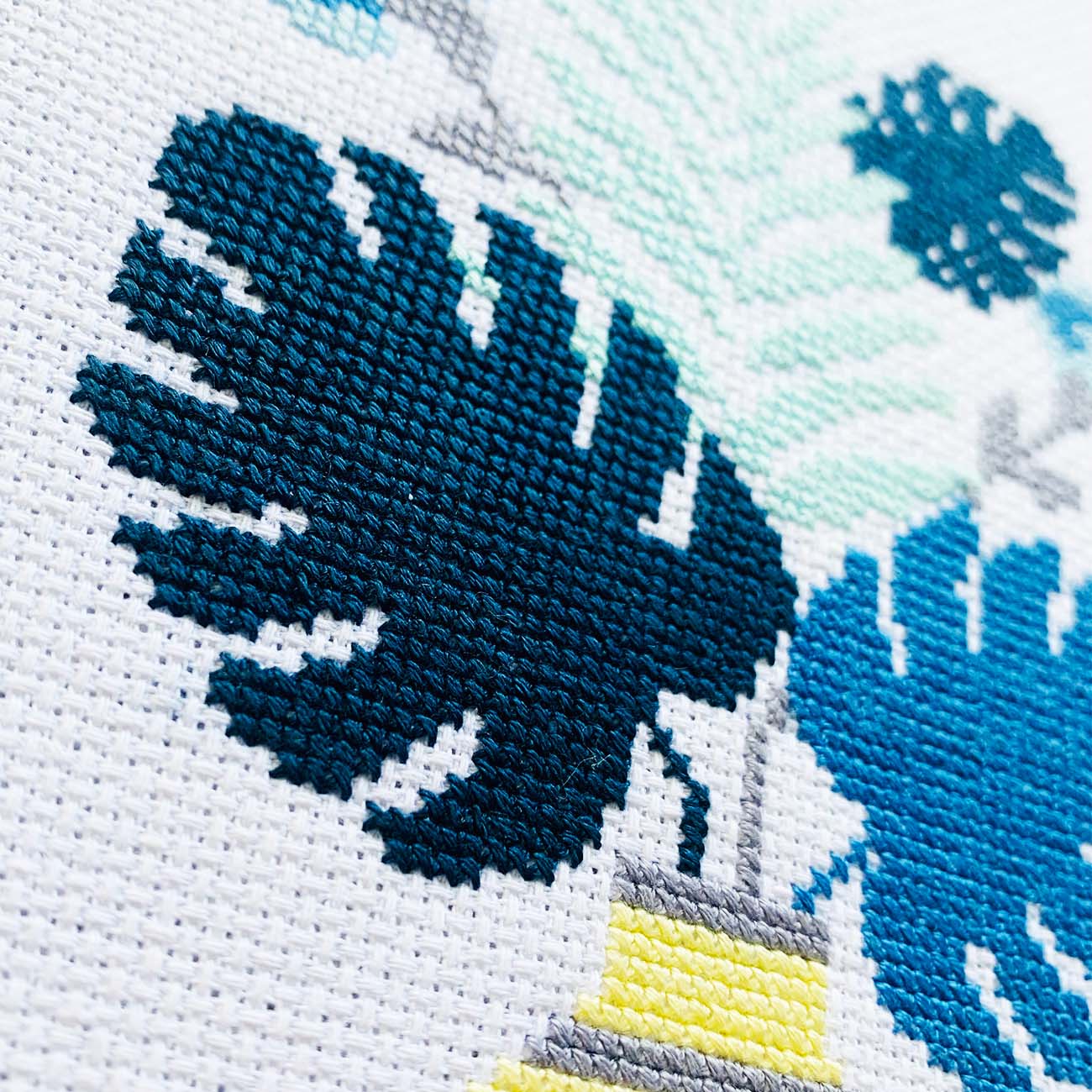 Blue Plants Counted Cross Stitch Kit - Modern Beginner-Friendly Botanical Design