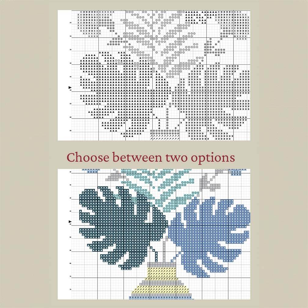 Blue Plants Counted Cross Stitch Kit - Modern Beginner-Friendly Botanical Design