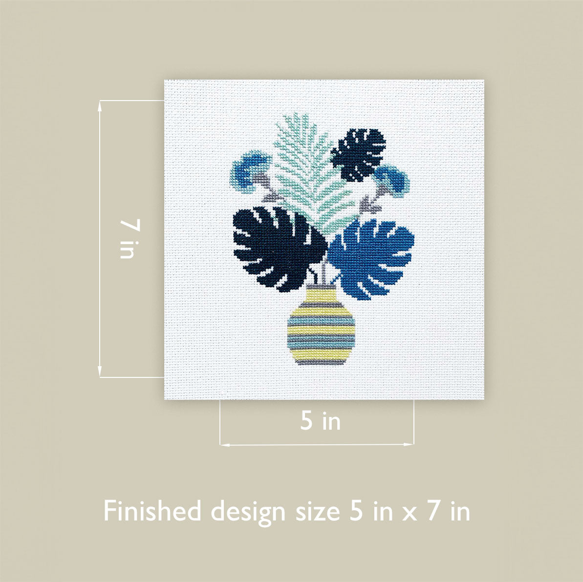 Blue Plants Counted Cross Stitch Kit - Modern Beginner-Friendly Botanical Design