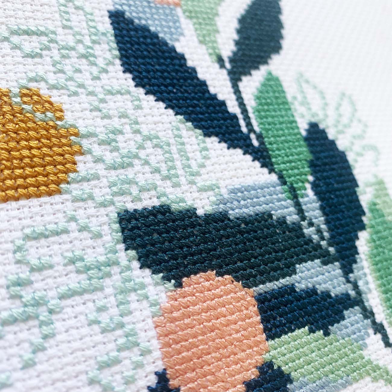 Boho Leaves Counted Cross Stitch Kit - Modern Abstract Botanical Design