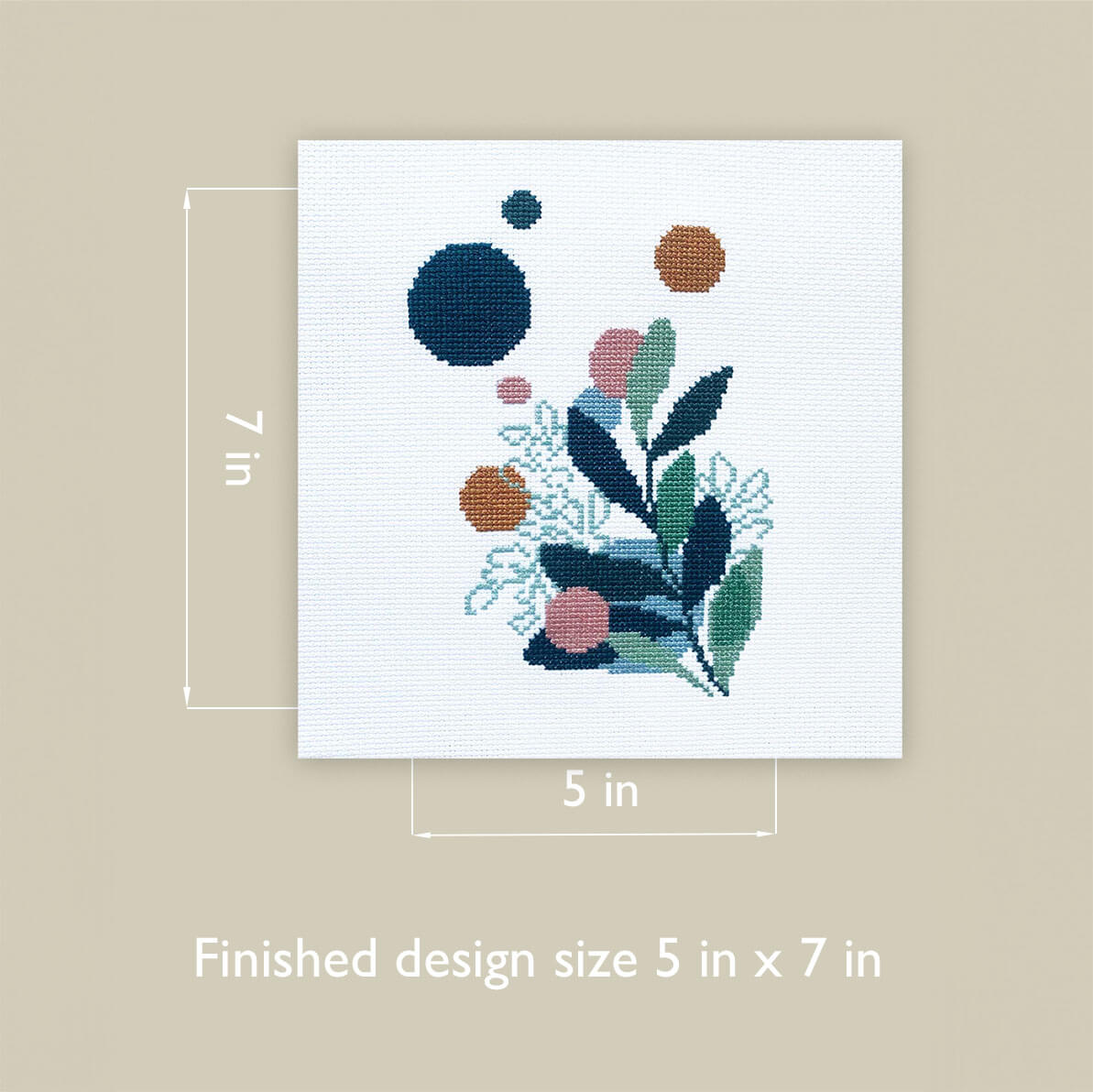 Boho Leaves Counted Cross Stitch Kit - Modern Abstract Botanical Design