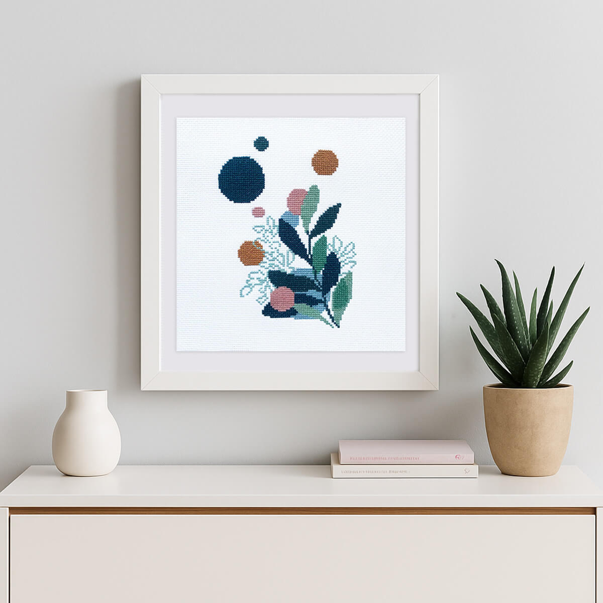 Boho Leaves Counted Cross Stitch Kit - Modern Abstract Botanical Design