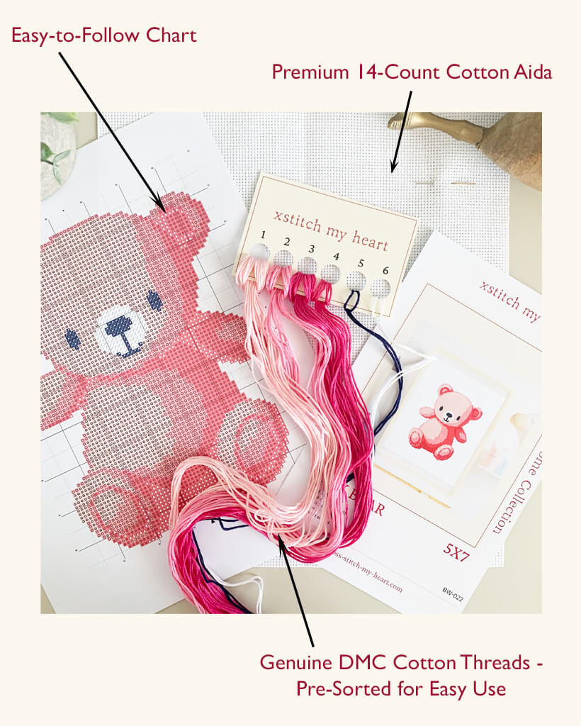 Pink Bear - Counted Cross Stitch Kit
