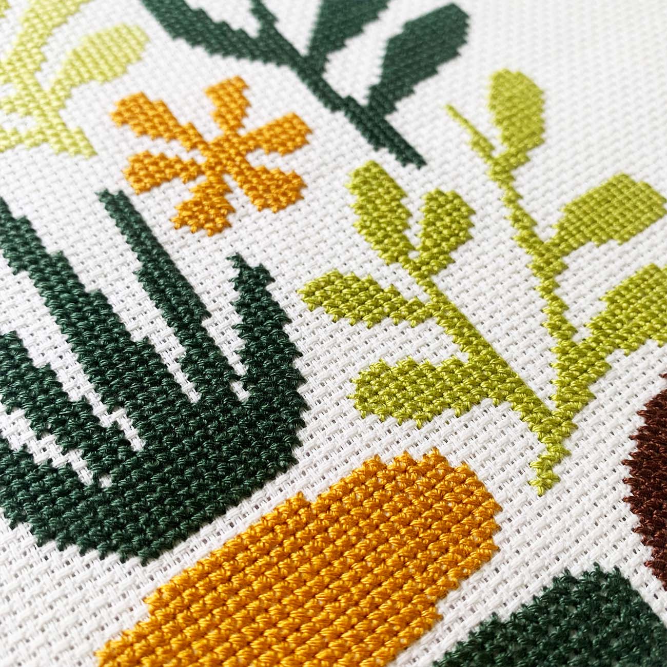 Plants and Stones Counted Cross Stitch Kit - Minimalistic Botanical Design