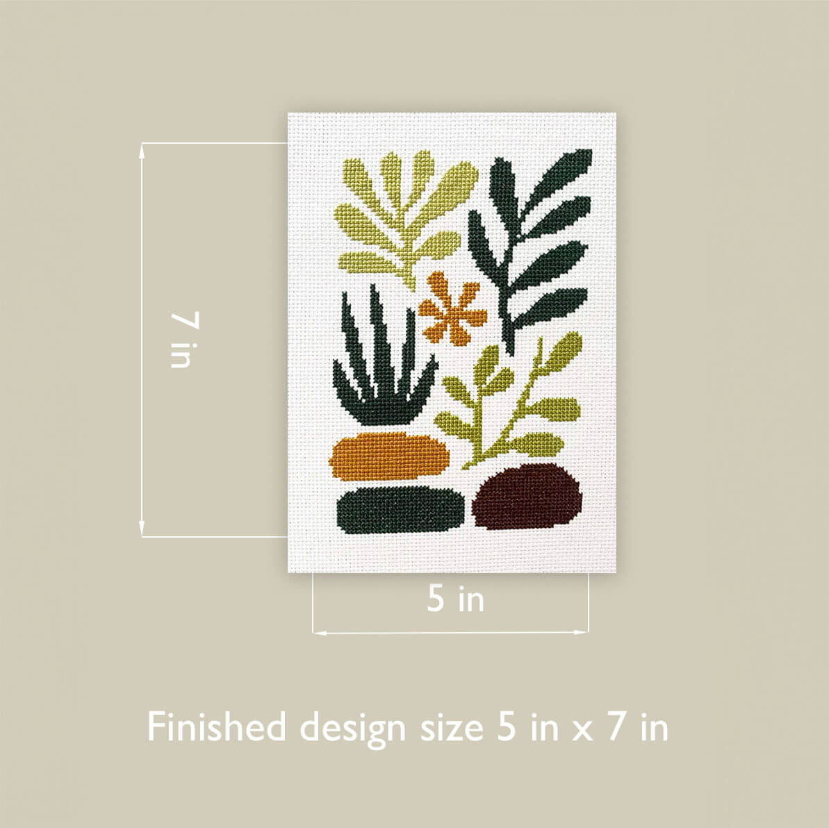 Plants and Stones Counted Cross Stitch Kit - Minimalistic Botanical Design