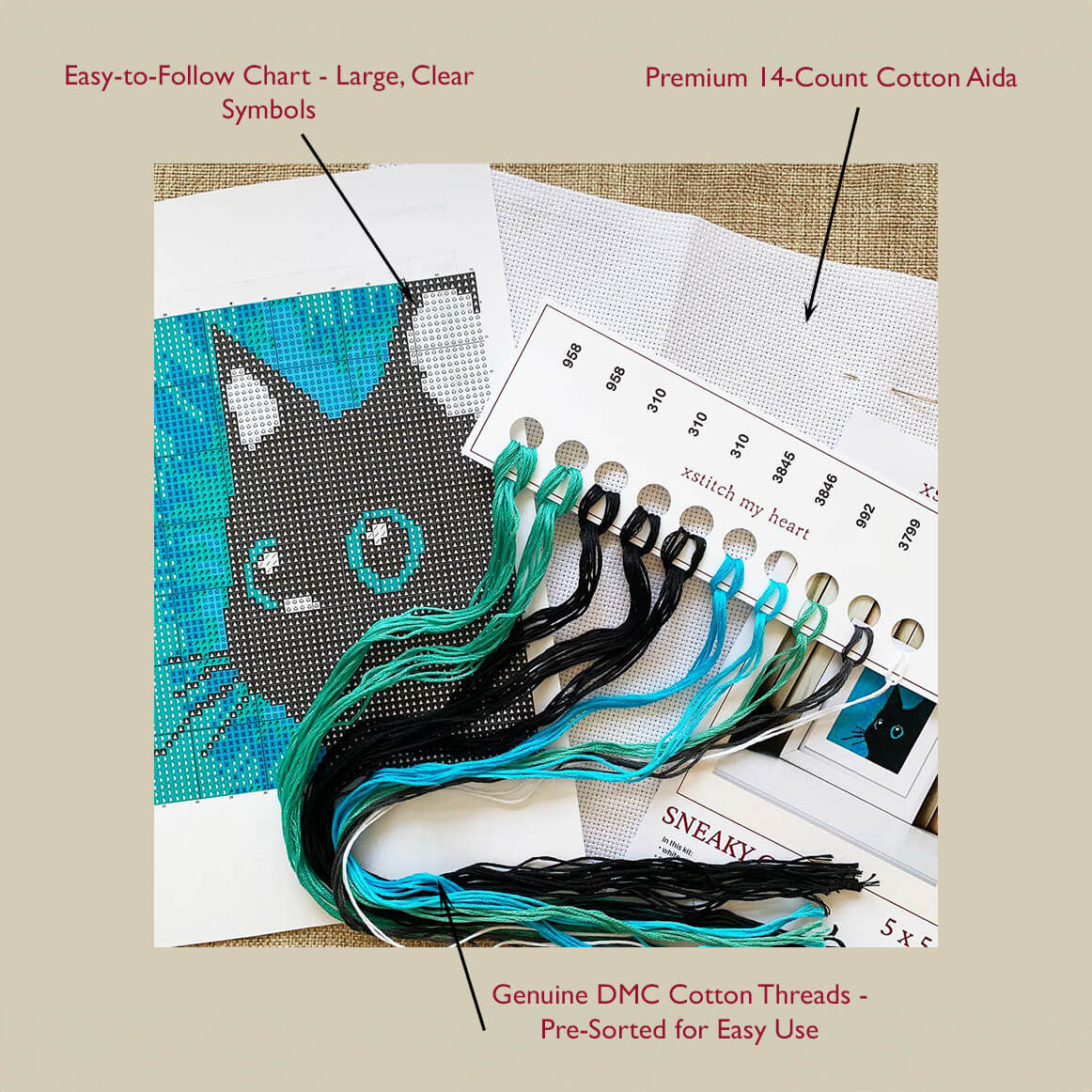 Sneaky Cat - Modern Counted Cross Stitch Kit for Cat Lovers