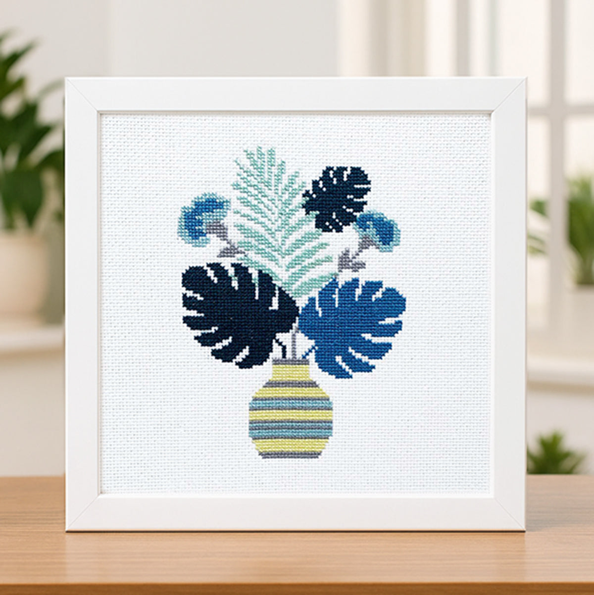 Blue Plants Counted Cross Stitch Kit - Modern Beginner-Friendly  Botanical Design