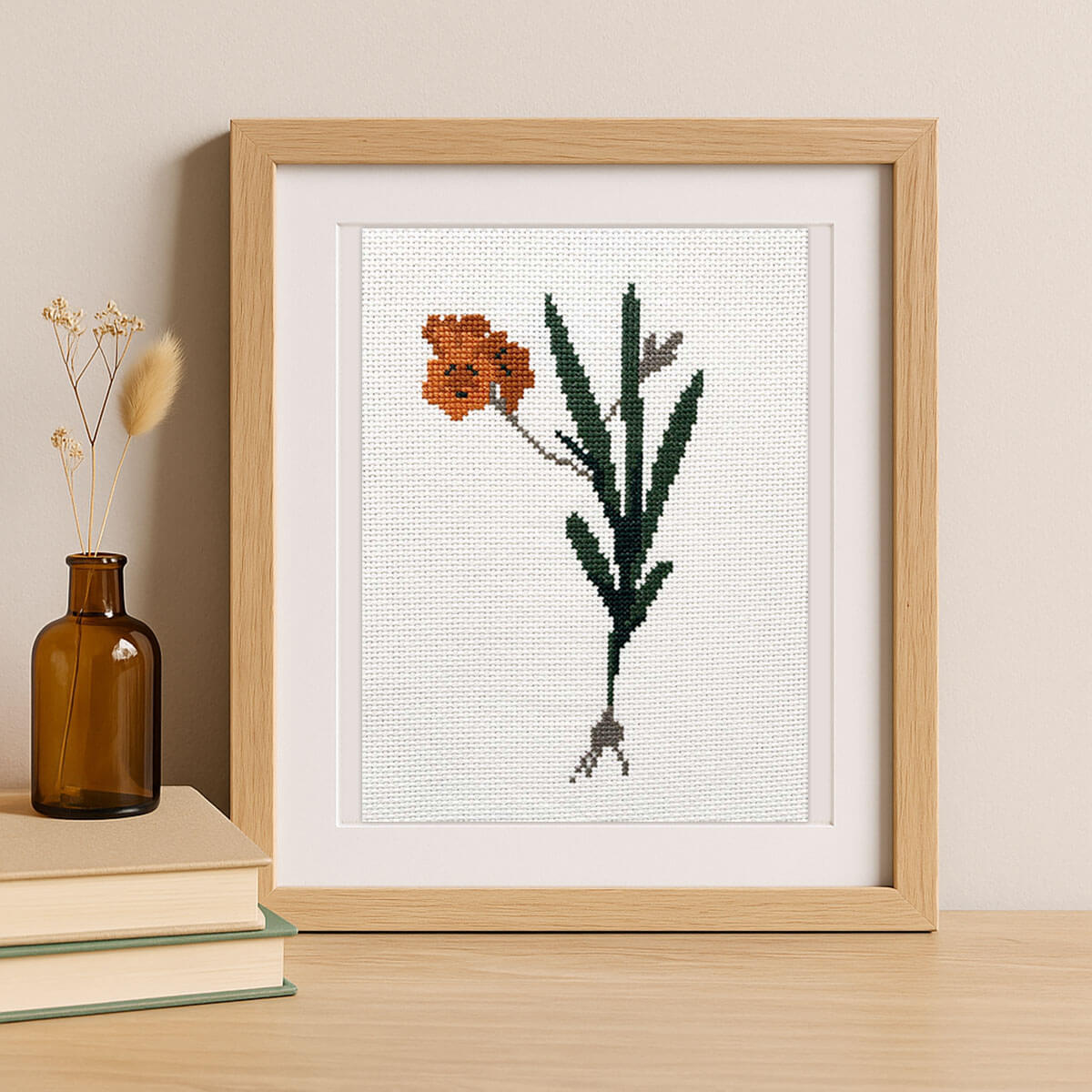 Amber Bloom Cross Stitch Kit - Vintage Botanical Pattern Design