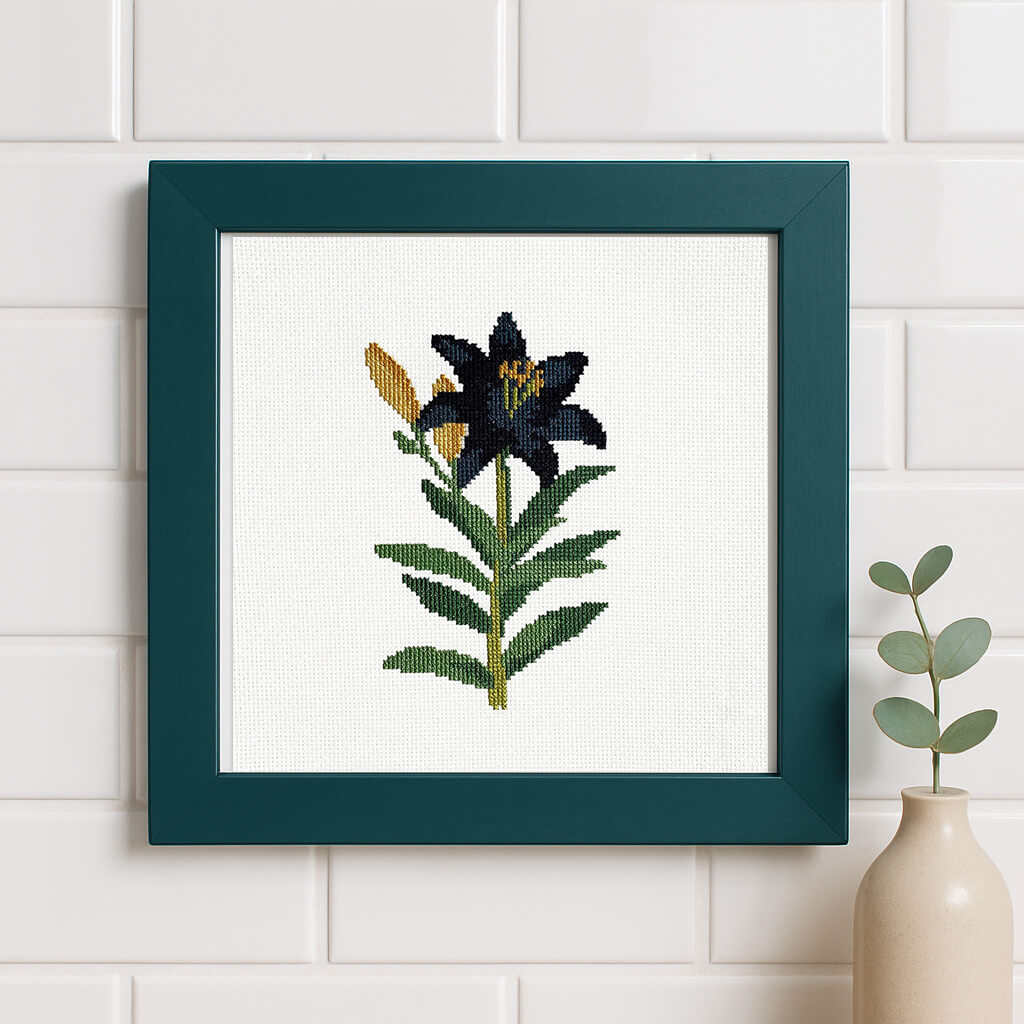 Black Lily Counted Cross Stitch Kit - Vintage Floral Design