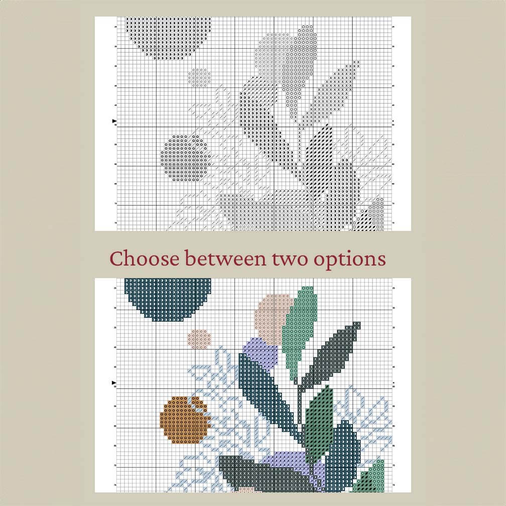 Boho Leaves Counted Cross Stitch Kit - Modern Abstract Botanical Design