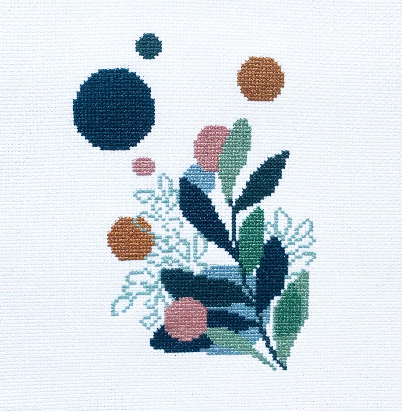 Boho Leaves Cross Stitch Kit - Modern Abstract Botanical Design