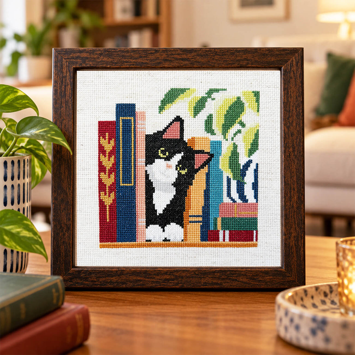 Bookshelf Tuxedo Cat Digital Chart