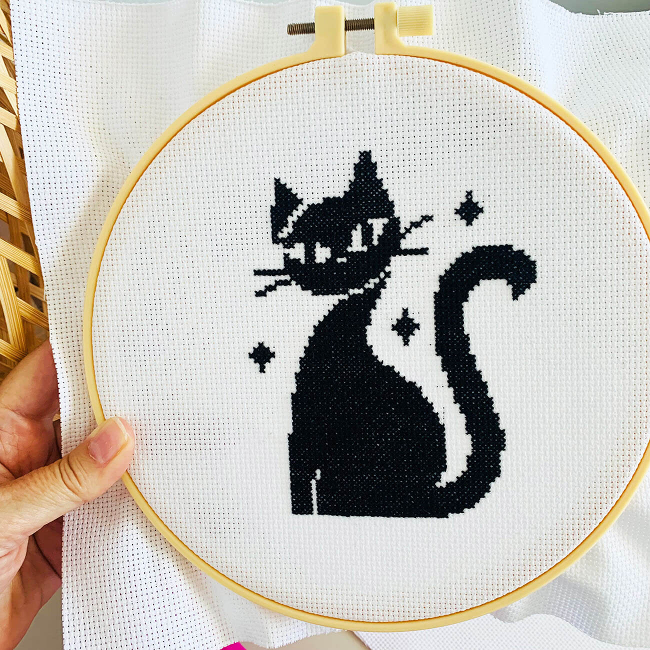 Mini Black Cat - Chic & Easy Graphic Modern Counted Cross Stitch Kit for Beginners