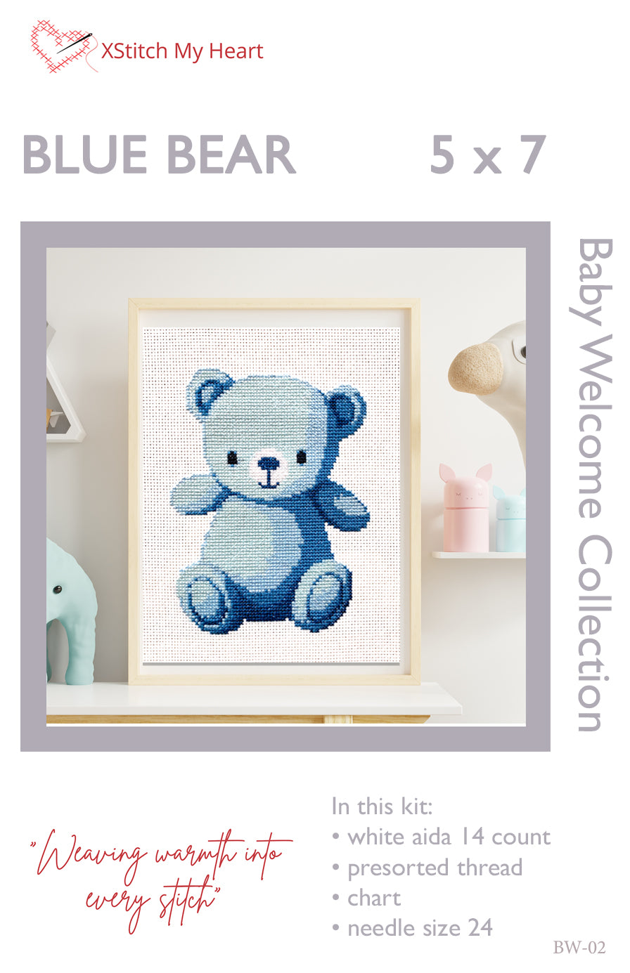 Blue Bear Cross Stitch Kit 5" x 7"