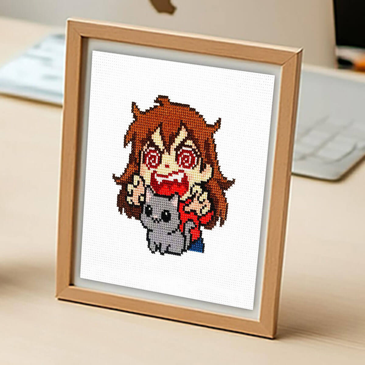 Cuteness Aggression - Funny Kawaii Cross Stitch Kit for Cat and Anime Lovers