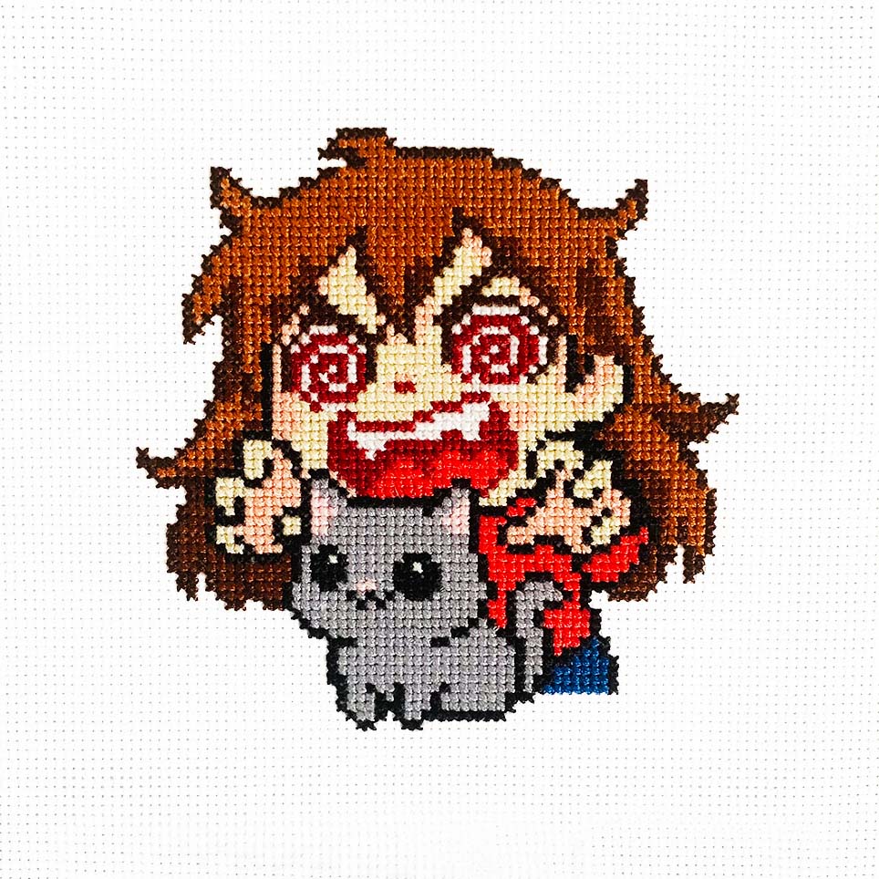 Cuteness Aggression - Funny Kawaii Cross Stitch Kit for Cat and Anime Lovers