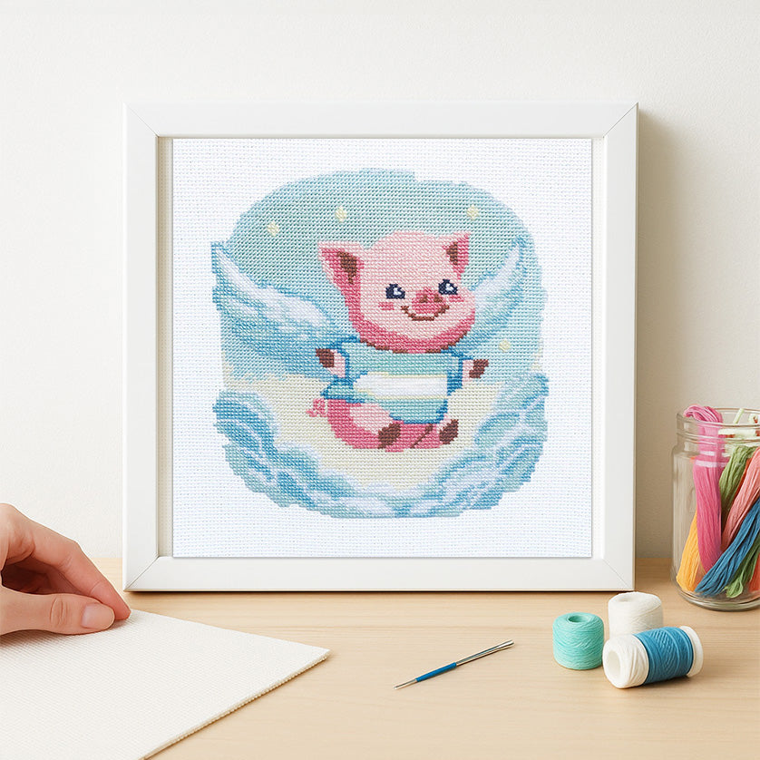 Flying Piggy - Modern Kawaii Counted Cross Stitch Kit for Dreamers