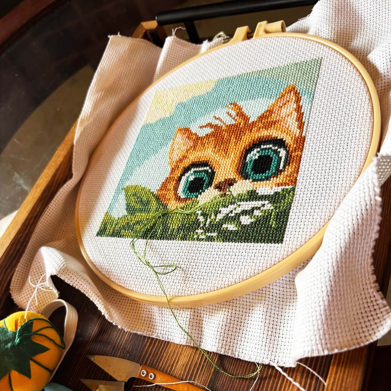 Ginger Hiding - Fun Counted Cross Stitch Kit for Cat People