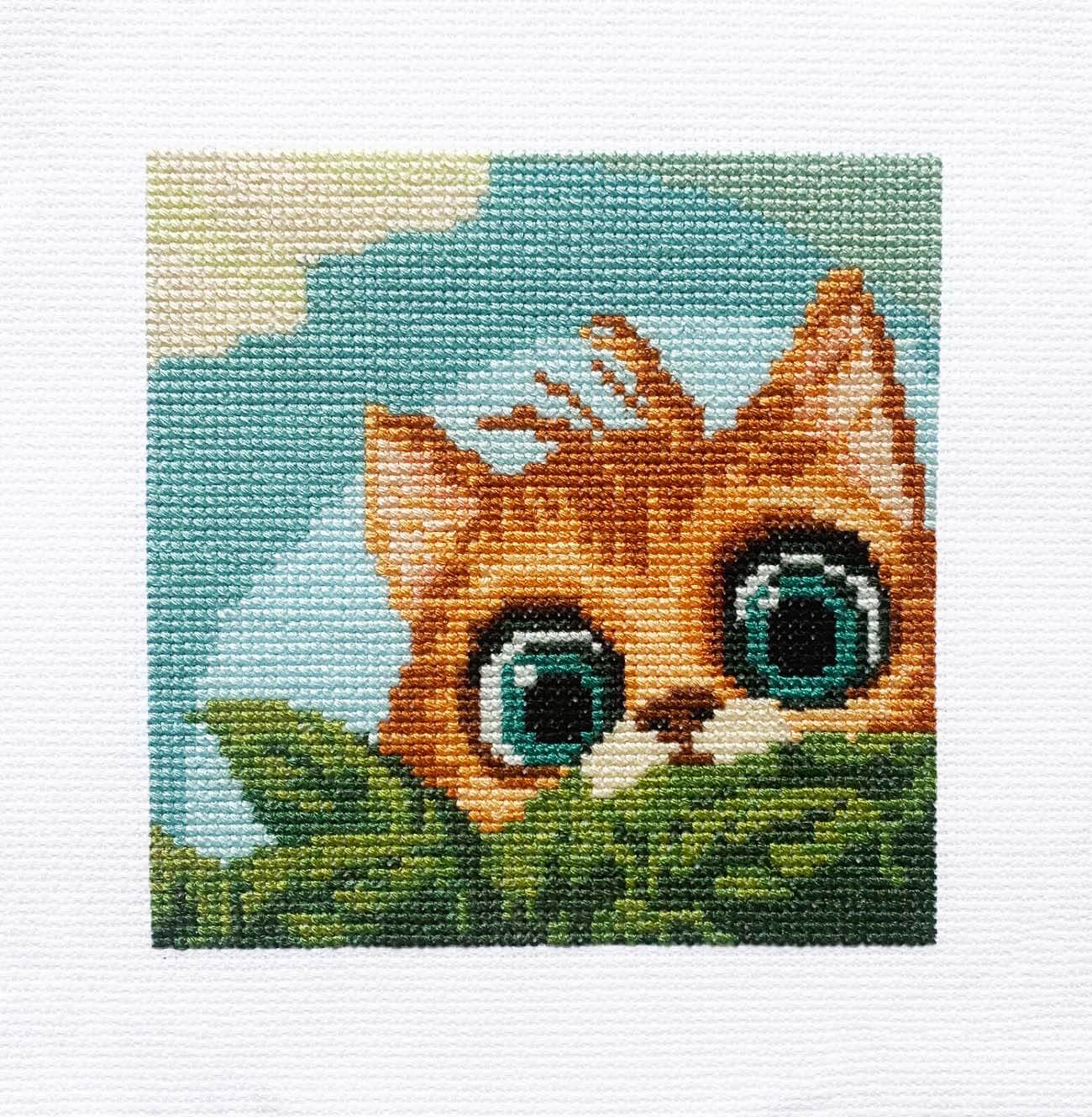 Ginger Hiding - Fun Counted Cross Stitch Kit for Cat People