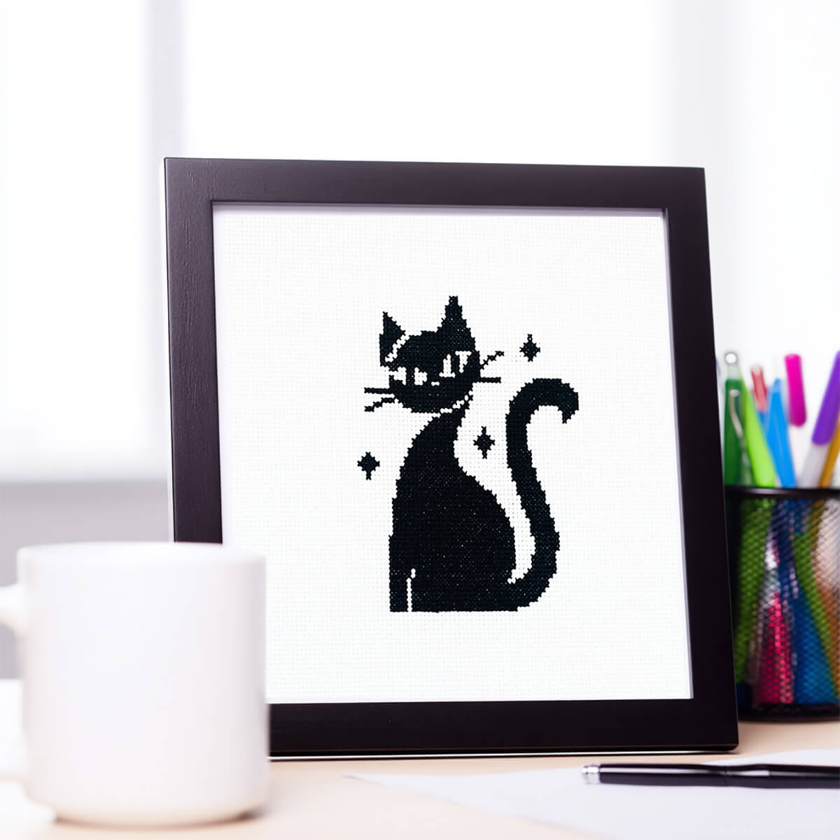 Mini Black Cat - Chic & Easy Graphic Modern Counted Cross Stitch Kit for Beginners