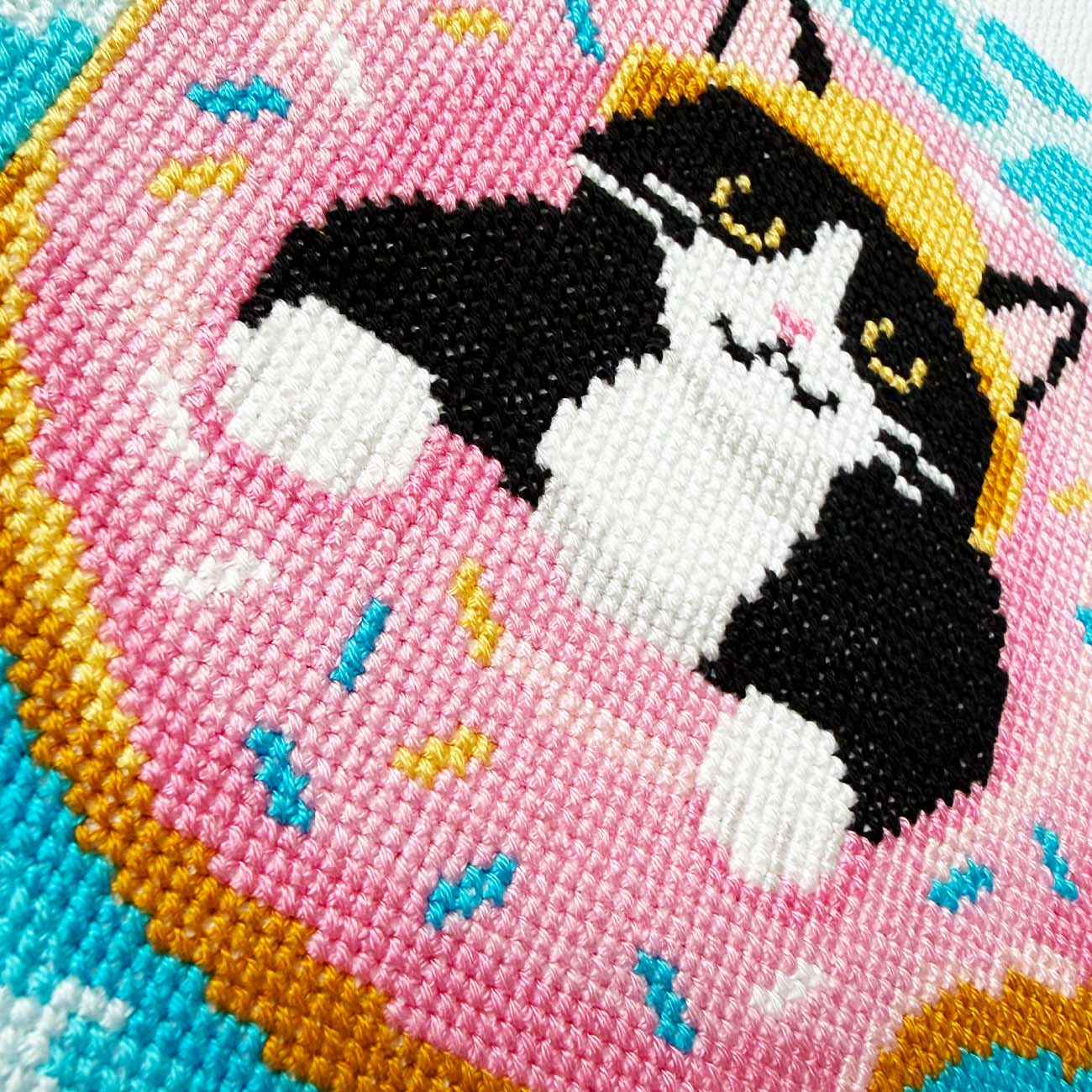 Pool Day Tuxedo Cat Cross Stitch Kit