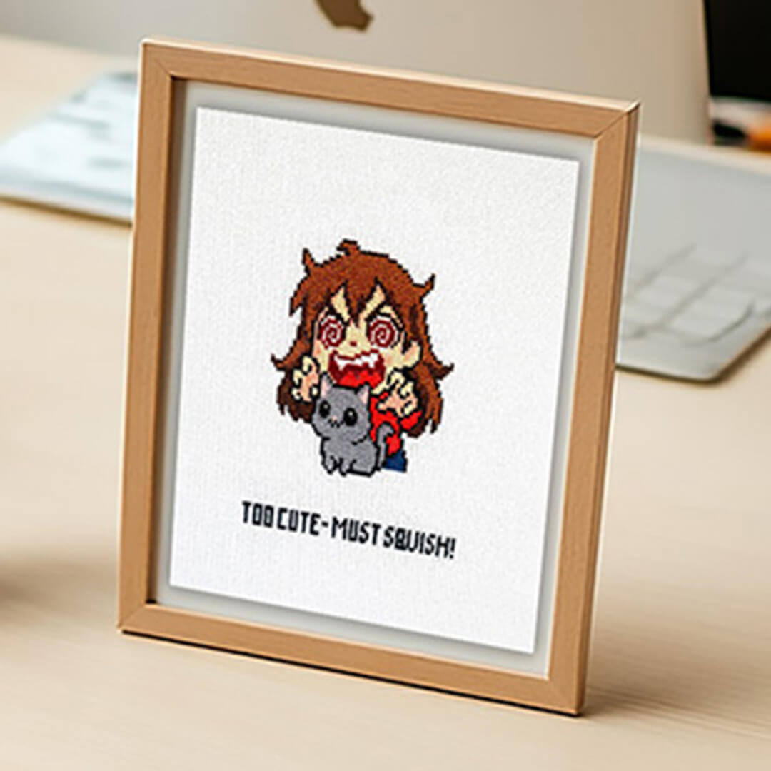 Too Cute - Funny Kawaii Cross Stitch Kit for Cat and Anime Lovers