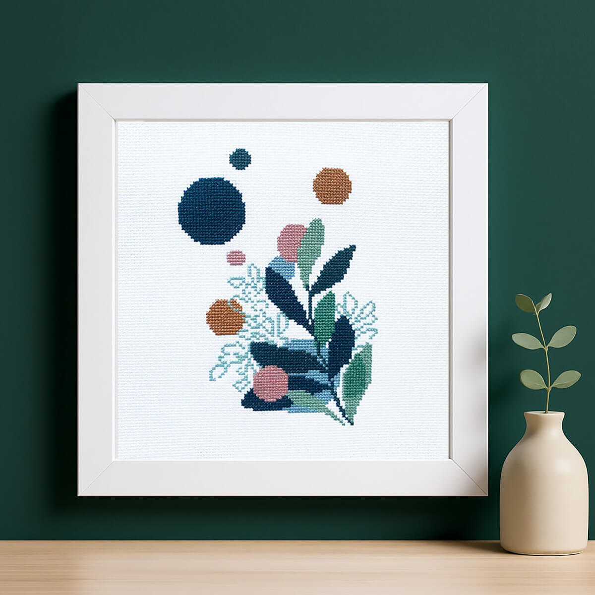 Boho Leaves Cross Stitch Kit - Modern Abstract Botanical Design