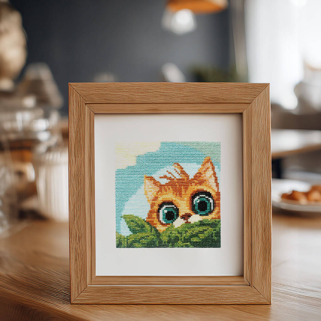 Ginger Hiding - Fun Counted Cross Stitch Kit for Cat People