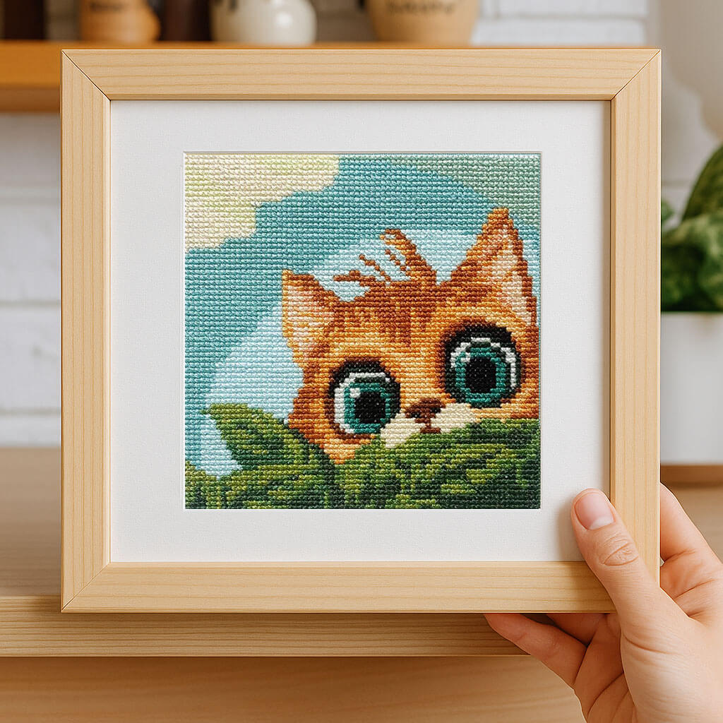 Ginger Hiding - Fun Counted Cross Stitch Kit for Cat People